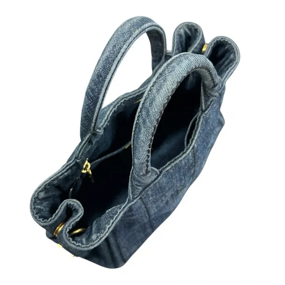 Prada Blue Denim Canapa PM Two Way Tote Bag with Dust Bag - Picture 9 of 11